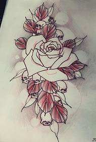 個性化骷髏玫瑰花學校紋身紋身手稿