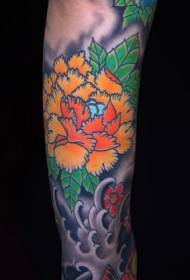 Wzór tatuażu ramię pomarańczowa piwonia