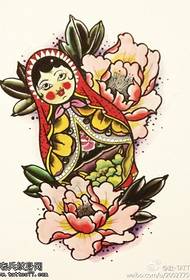Imagen de manuscrito de tatuaje de muñeca de cabeza de peonía de color