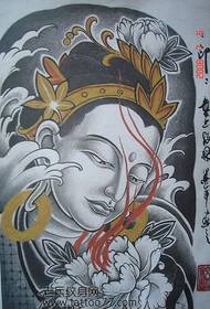 Làmh-sgrìobhainn Tatù Guanyin Peony Clasaigeach