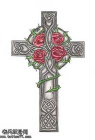 Rukopis kříž růže tetování vzor