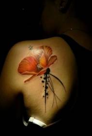 Back watercolor elegant red poppy tattoo pattern