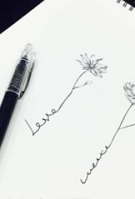 Црна црта скица књижевни мали рукопис лепог цвећа тетоваже