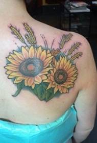 Kız geri boyalı suluboya kroki güzel ayçiçeği dövme resmi