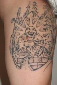 Braccio nero minimalista ridendo modello di tatuaggio religioso di Buddha
