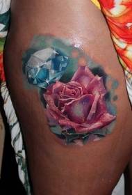 Model de tatuaj de trandafir și diamant suprarealist
