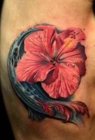 Schöne Hibiskusblume farbiges Seitenrippentätowierungsmuster
