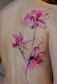Female back water color orchid tattoo pattern