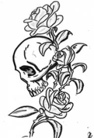 काले गुलाब और तारो सरल रेखा टैटू पांडुलिपि सामग्री