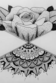 Black gray sketch pricking technique creative beautiful rose creative pattern fan tattoo manuscript