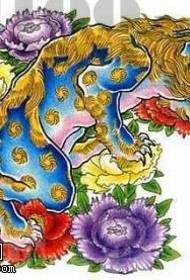 Malované krásné pivoňka lev tetování vzor