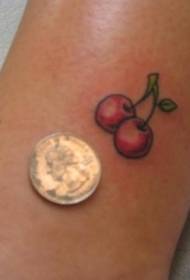 Leg color small red cherry tattoo pattern