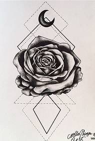 Rose geometrische maan tattoo patroon manuscript