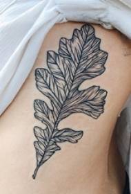 Girls back black line art little fresh leaves tattoo pictures