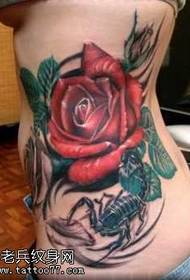 Modello di tatuaggio rosa rossa fiammeggiante in vita