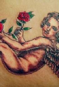 Cute little angel heart shaped and rose tattoo pattern