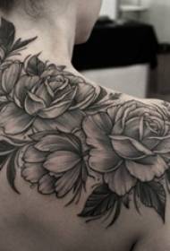 女肩黑色灰色素描創意美麗玫瑰紋身圖片