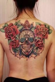 女孩背玫瑰和琺瑯彩繪紋身圖案