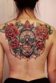 Msichana nyuma rose na enamel waliweka tattoo muundo