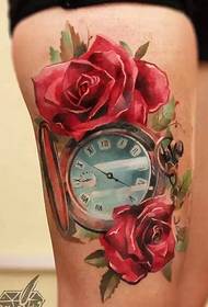 아름다운 시계 장미 문신