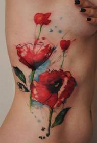Ženski bočni struk vodene boje makova tetovaža uzorak