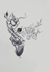 Personality of black geometric lines English words flowers and pistols tattoo manuscript