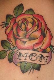 Padrão de tatuagem de rosa vermelha colorida estilo tradicional