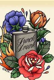 Beautiful fashion rose hip flask tattoo manuscript pattern picture