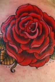 Padrão de tatuagem de flor rosa tradicional ombro colorido