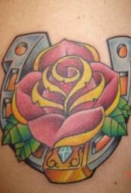 Cadros de tatuaxes de rosas e ferraduras de cores