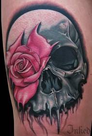 Skull daite láimhe le patrún tattoo bándearg ardaigh