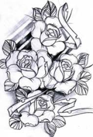 Manoscritto del tatuaggio del fiore di rosa bella tecnica di puntura di schizzo nero