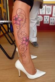 Ženské nohy ružové kvety viniča tetovanie vzor