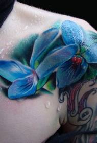 Blue flowers shoulder tattoo pattern