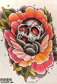 Modello di manoscritto tatuaggio teschio rosa colorato
