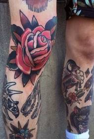 Noha barva staré školy velké růže tetování obrázek