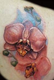 Belo olhar bonito padrão de tatuagem de orquídea vermelha