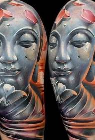 Skulder ny traditionell stil färgad sten staty av Buddha staty tatuering