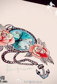Barevný kompas růže květ kotva tetování obrázek