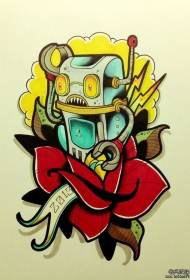 European and American robot rose school tattoo pattern manuscript