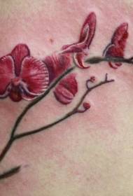 Modello realistico rosso del tatuaggio del ramo dell'orchidea di farfalla