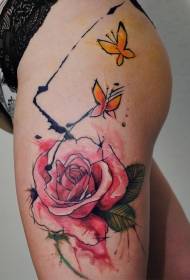Узорак за тетоважу руже у женској нози водене боје