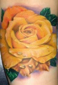 絕對逼真的美麗的黃玫瑰紋身圖案