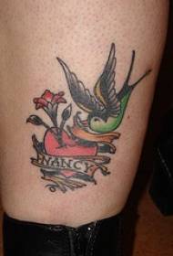 Modello di tatuaggio di rondini e fiori di colore delle gambe