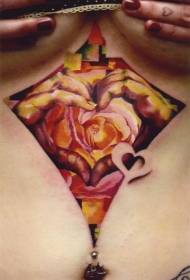 Bularreko kolorea erromantiko arrosa bihotza tatuaje eredua