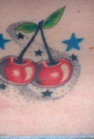 Modello di tatuaggio di vecchia scuola con ciliegia rossa e stella blu