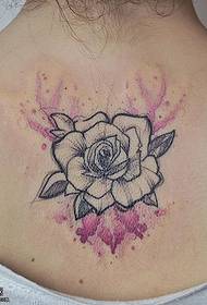 Modello di tatuaggio rosa linea acquerello posteriore