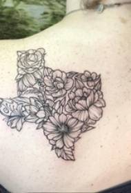 Girl back line black black, krijues i tatuazhit të bukur të luleve