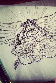 Dievo akių sparnų rožių tatuiruotės