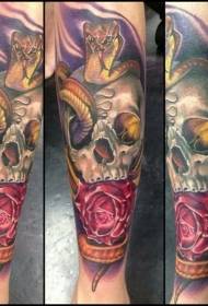 Red rose and taro cobra painted tattoo pattern